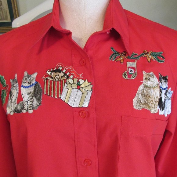 Red Christmas Cat's Blouse - Picture 4 of 6